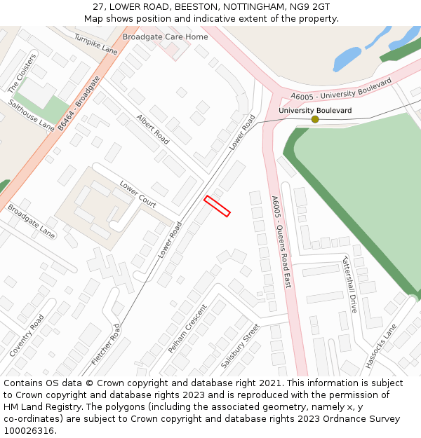 27, LOWER ROAD, BEESTON, NOTTINGHAM, NG9 2GT: Location map and indicative extent of plot