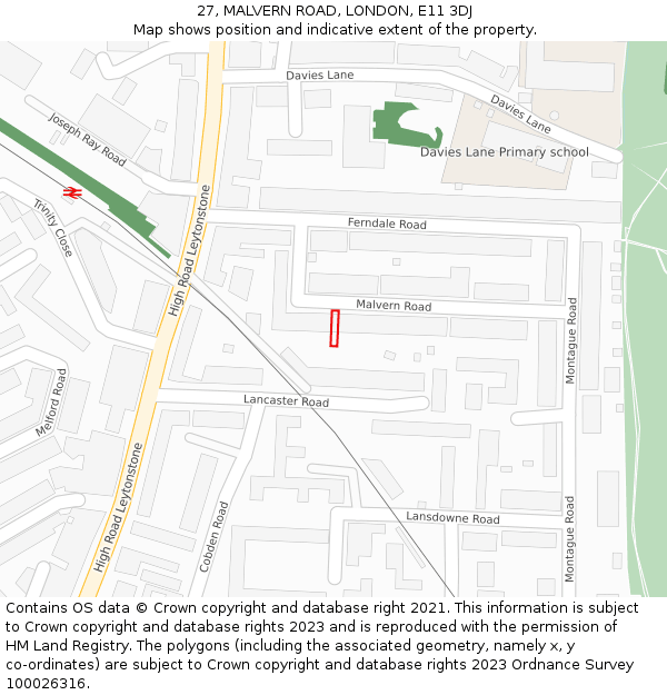 27, MALVERN ROAD, LONDON, E11 3DJ: Location map and indicative extent of plot