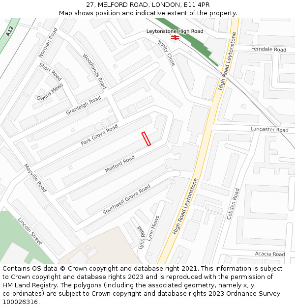 27, MELFORD ROAD, LONDON, E11 4PR: Location map and indicative extent of plot