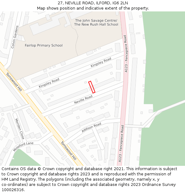 27, NEVILLE ROAD, ILFORD, IG6 2LN: Location map and indicative extent of plot