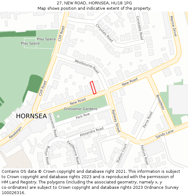 27, NEW ROAD, HORNSEA, HU18 1PG: Location map and indicative extent of plot