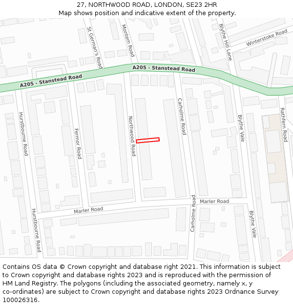 27, NORTHWOOD ROAD, LONDON, SE23 2HR: Location map and indicative extent of plot