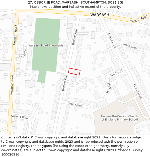 27, OSBORNE ROAD, WARSASH, SOUTHAMPTON, SO31 9GJ: Location map and indicative extent of plot