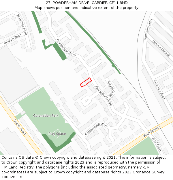 27, POWDERHAM DRIVE, CARDIFF, CF11 8ND: Location map and indicative extent of plot