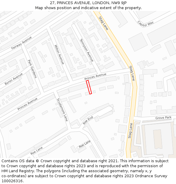 27, PRINCES AVENUE, LONDON, NW9 9JP: Location map and indicative extent of plot