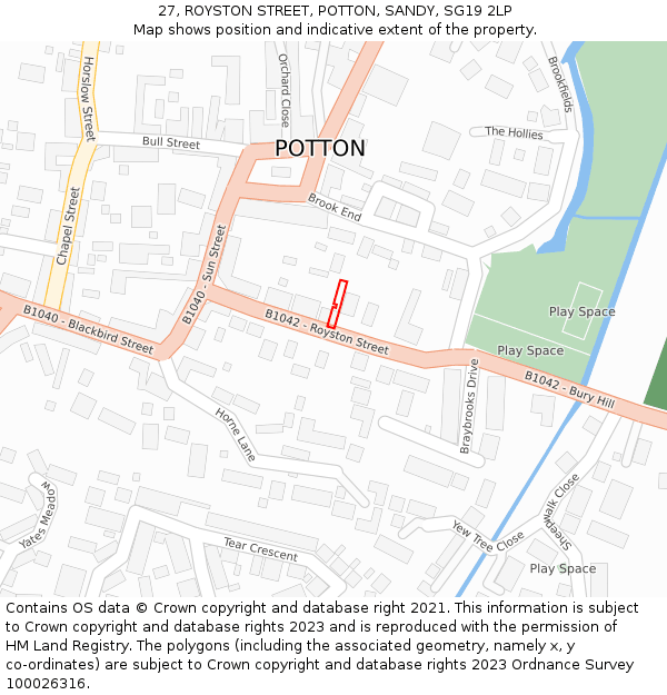 27, ROYSTON STREET, POTTON, SANDY, SG19 2LP: Location map and indicative extent of plot