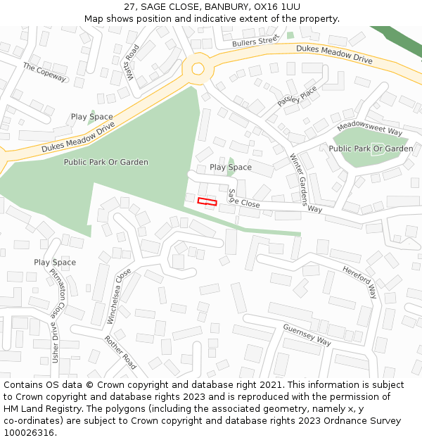 27, SAGE CLOSE, BANBURY, OX16 1UU: Location map and indicative extent of plot