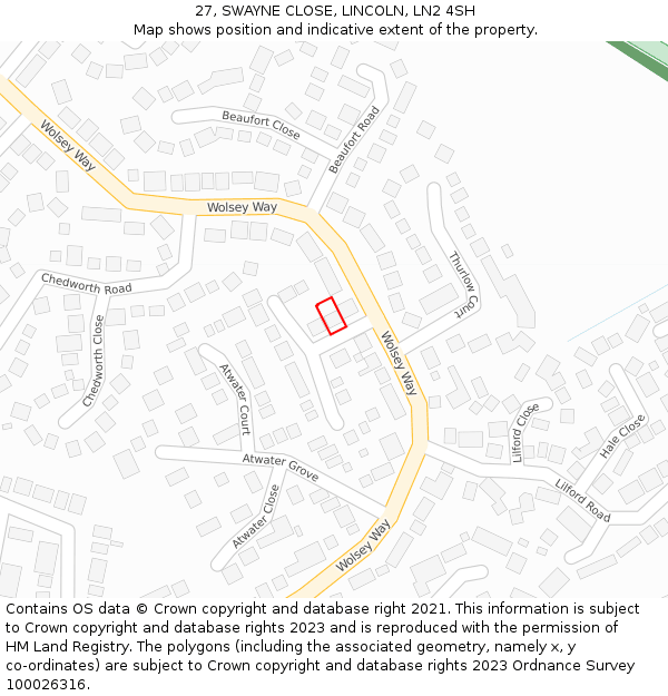 27, SWAYNE CLOSE, LINCOLN, LN2 4SH: Location map and indicative extent of plot