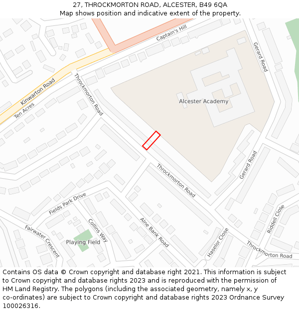 27, THROCKMORTON ROAD, ALCESTER, B49 6QA: Location map and indicative extent of plot