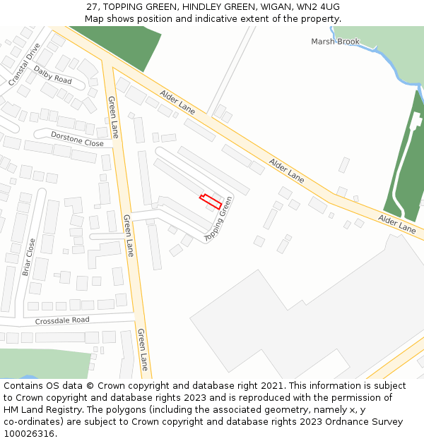 27, TOPPING GREEN, HINDLEY GREEN, WIGAN, WN2 4UG: Location map and indicative extent of plot