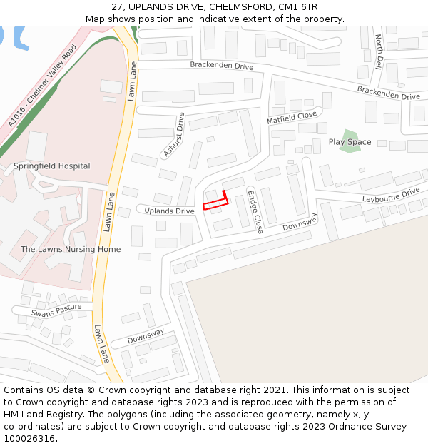 27, UPLANDS DRIVE, CHELMSFORD, CM1 6TR: Location map and indicative extent of plot