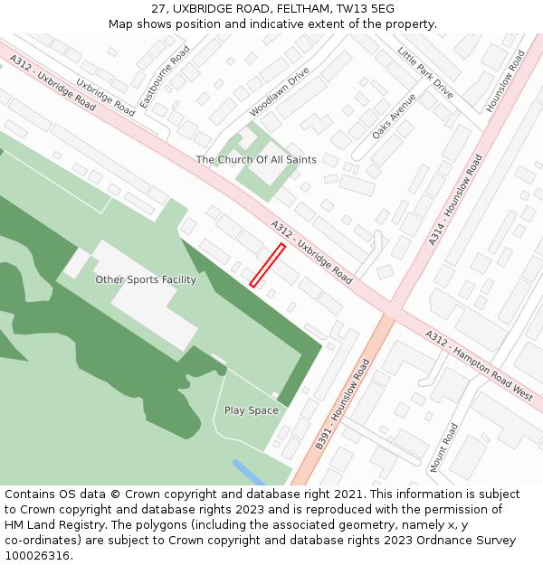 27, UXBRIDGE ROAD, FELTHAM, TW13 5EG: Location map and indicative extent of plot