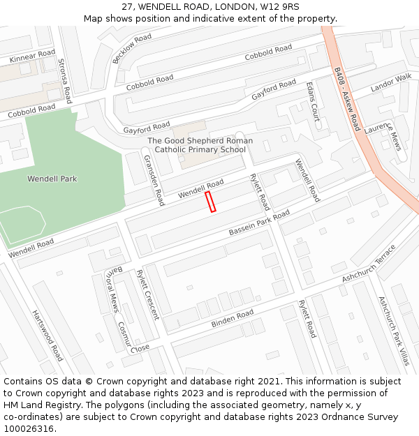 27, WENDELL ROAD, LONDON, W12 9RS: Location map and indicative extent of plot