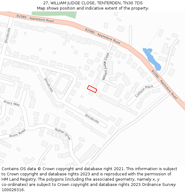 27, WILLIAM JUDGE CLOSE, TENTERDEN, TN30 7DS: Location map and indicative extent of plot