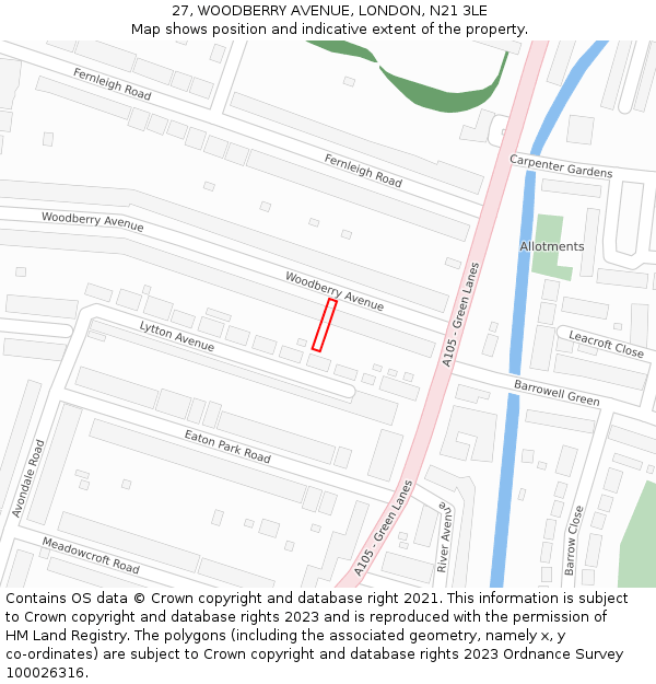 27, WOODBERRY AVENUE, LONDON, N21 3LE: Location map and indicative extent of plot