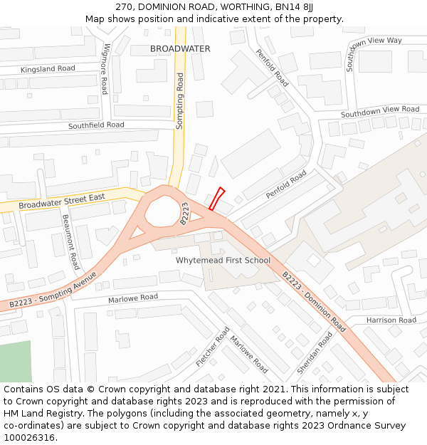270, DOMINION ROAD, WORTHING, BN14 8JJ: Location map and indicative extent of plot
