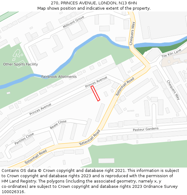 270, PRINCES AVENUE, LONDON, N13 6HN: Location map and indicative extent of plot