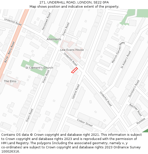 271, UNDERHILL ROAD, LONDON, SE22 0PA: Location map and indicative extent of plot