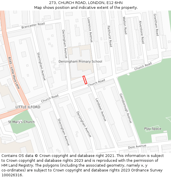 273, CHURCH ROAD, LONDON, E12 6HN: Location map and indicative extent of plot