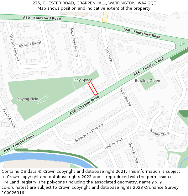 275, CHESTER ROAD, GRAPPENHALL, WARRINGTON, WA4 2QE: Location map and indicative extent of plot