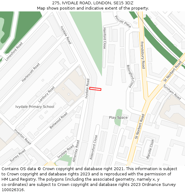 275, IVYDALE ROAD, LONDON, SE15 3DZ: Location map and indicative extent of plot