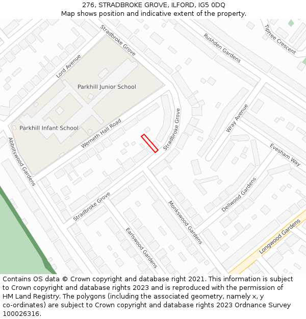 276, STRADBROKE GROVE, ILFORD, IG5 0DQ: Location map and indicative extent of plot