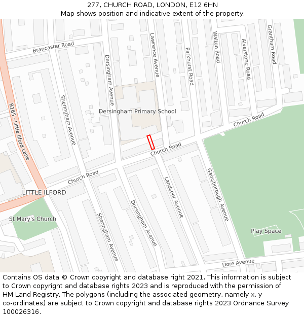 277, CHURCH ROAD, LONDON, E12 6HN: Location map and indicative extent of plot