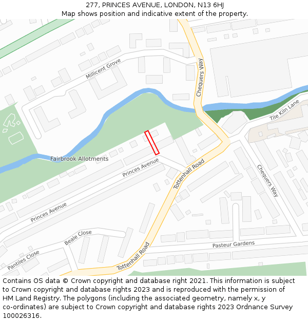 277, PRINCES AVENUE, LONDON, N13 6HJ: Location map and indicative extent of plot