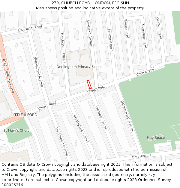 279, CHURCH ROAD, LONDON, E12 6HN: Location map and indicative extent of plot