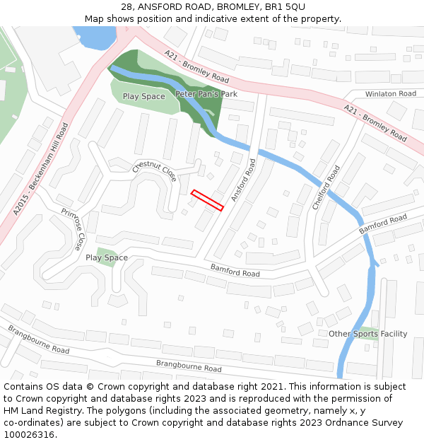 28, ANSFORD ROAD, BROMLEY, BR1 5QU: Location map and indicative extent of plot