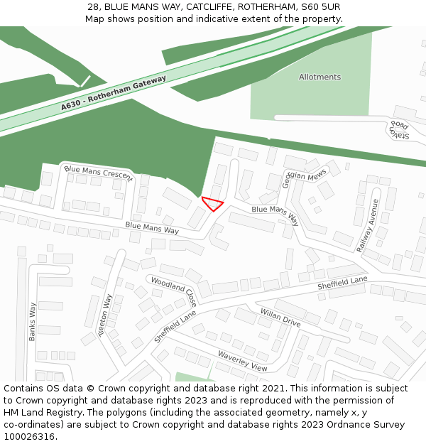 28, BLUE MANS WAY, CATCLIFFE, ROTHERHAM, S60 5UR: Location map and indicative extent of plot