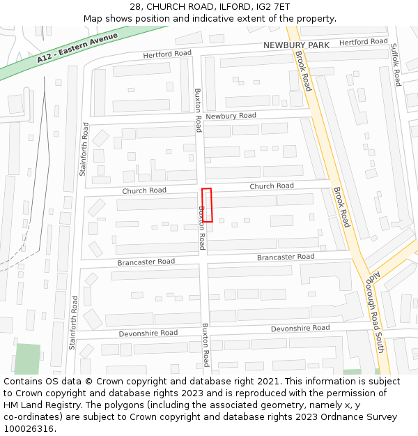 28, CHURCH ROAD, ILFORD, IG2 7ET: Location map and indicative extent of plot