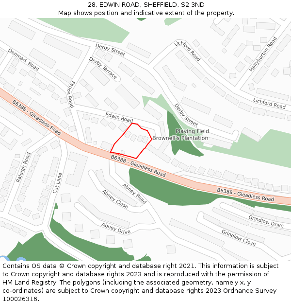 28, EDWIN ROAD, SHEFFIELD, S2 3ND: Location map and indicative extent of plot