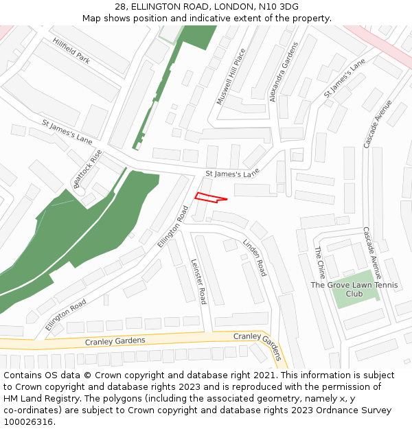 28, ELLINGTON ROAD, LONDON, N10 3DG: Location map and indicative extent of plot