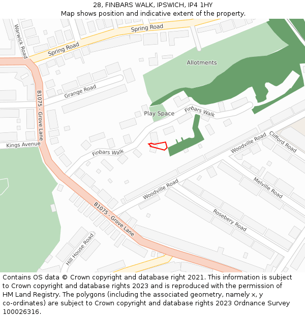 28, FINBARS WALK, IPSWICH, IP4 1HY: Location map and indicative extent of plot