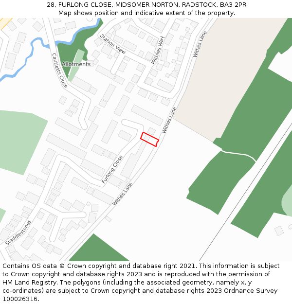 28, FURLONG CLOSE, MIDSOMER NORTON, RADSTOCK, BA3 2PR: Location map and indicative extent of plot