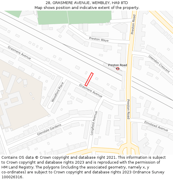 28, GRASMERE AVENUE, WEMBLEY, HA9 8TD: Location map and indicative extent of plot