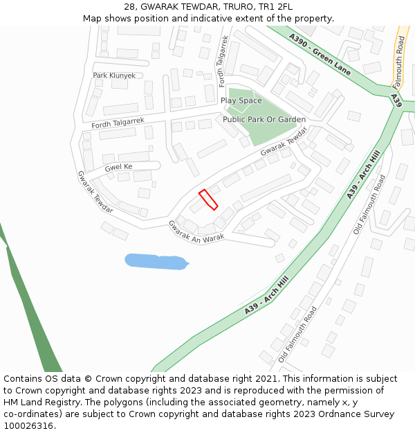 28, GWARAK TEWDAR, TRURO, TR1 2FL: Location map and indicative extent of plot