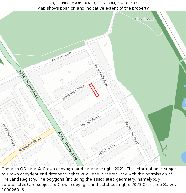 28, HENDERSON ROAD, LONDON, SW18 3RR: Location map and indicative extent of plot