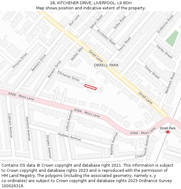 28, KITCHENER DRIVE, LIVERPOOL, L9 8DH: Location map and indicative extent of plot