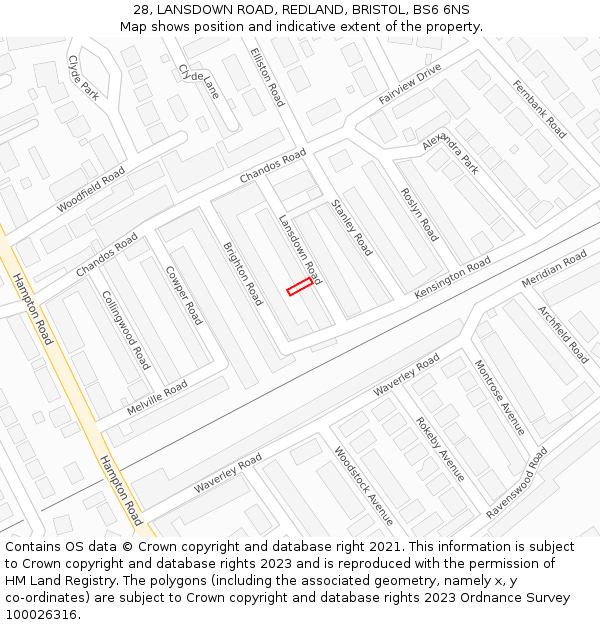 28, LANSDOWN ROAD, REDLAND, BRISTOL, BS6 6NS: Location map and indicative extent of plot