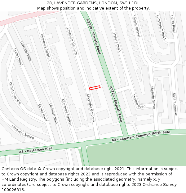 28, LAVENDER GARDENS, LONDON, SW11 1DL: Location map and indicative extent of plot