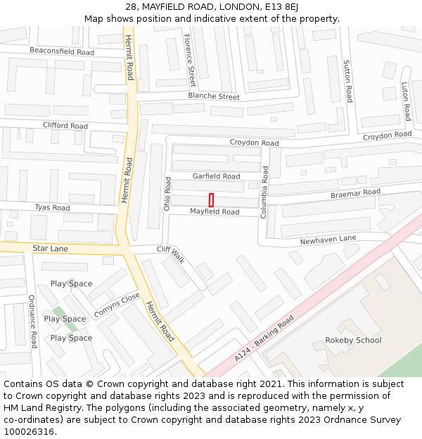 28, MAYFIELD ROAD, LONDON, E13 8EJ: Location map and indicative extent of plot