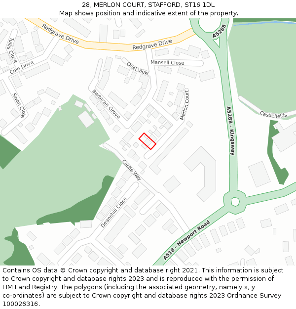 28, MERLON COURT, STAFFORD, ST16 1DL: Location map and indicative extent of plot