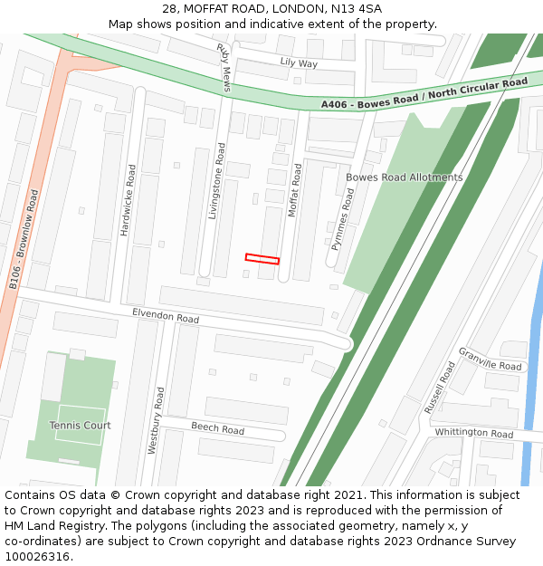 28, MOFFAT ROAD, LONDON, N13 4SA: Location map and indicative extent of plot