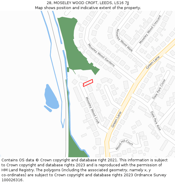 28, MOSELEY WOOD CROFT, LEEDS, LS16 7JJ: Location map and indicative extent of plot