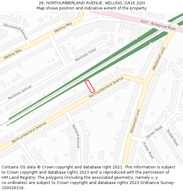28, NORTHUMBERLAND AVENUE, WELLING, DA16 2QN: Location map and indicative extent of plot