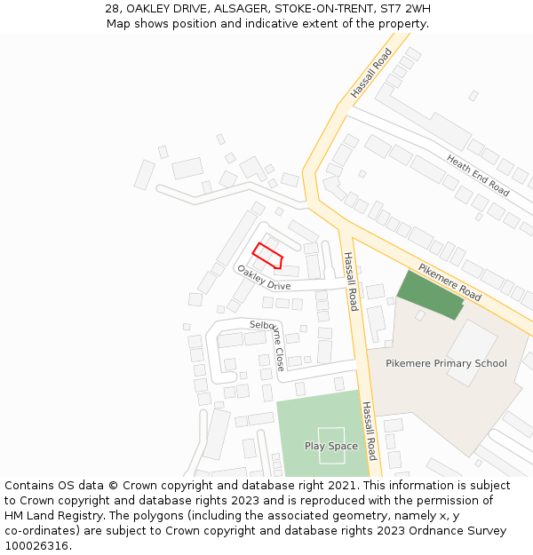 28, OAKLEY DRIVE, ALSAGER, STOKE-ON-TRENT, ST7 2WH: Location map and indicative extent of plot