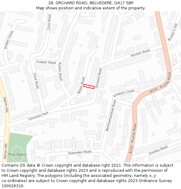 28, ORCHARD ROAD, BELVEDERE, DA17 5BP: Location map and indicative extent of plot