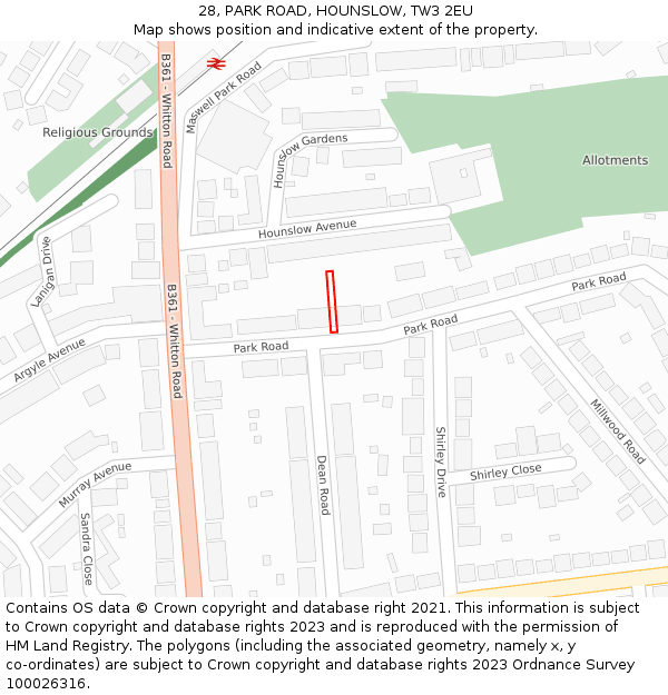 28, PARK ROAD, HOUNSLOW, TW3 2EU: Location map and indicative extent of plot